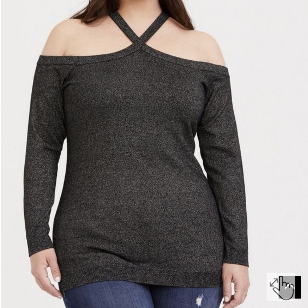 Women's Torrid Black Pullover Cross Neck Cold Shoulder Sweater Plus size 6X